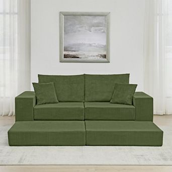 Modular Cloud Sectional Couch, Soft Corduroy Deep Seat Sofa with Ottoman for Living Room, Apartment