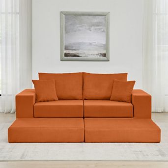 Modular Cloud Sectional Couch, Soft Corduroy Deep Seat Sofa with Ottoman for Living Room, Apartment