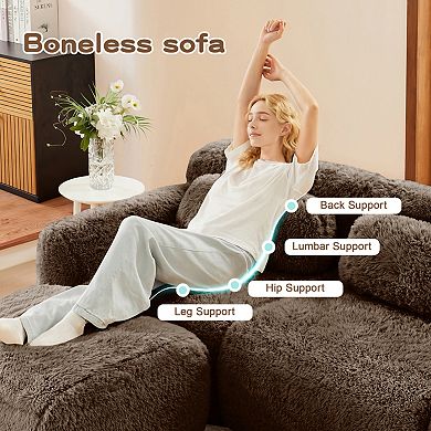 Modular Sectional Sofa with Throw Pillows ,Soft Plush Fabric, No Assembly for Living Room, Apartment