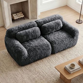 Modular Sectional Sofa with Throw Pillows ,Soft Plush Fabric, No Assembly for Living Room, Apartment