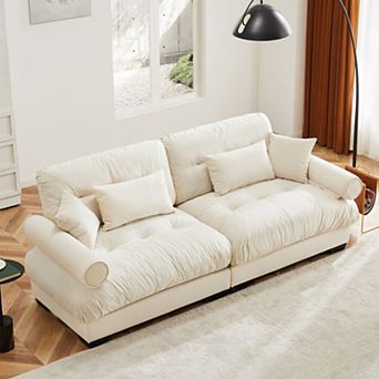 Modern 2-Seater Modular Sofa with Bolster Armrests, Waist/Throw Pillows, for Living Room/Bedroom