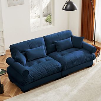 Modern 2-Seater Modular Sofa with Bolster Armrests, Waist/Throw Pillows, for Living Room/Bedroom
