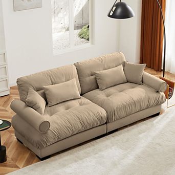 Modern 2-Seater Modular Sofa with Bolster Armrests, Waist/Throw Pillows, for Living Room/Bedroom