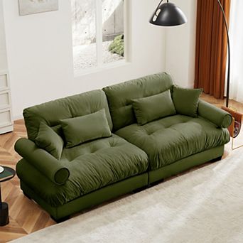 Modern 2-Seater Modular Sofa with Bolster Armrests, Waist/Throw Pillows, for Living Room/Bedroom