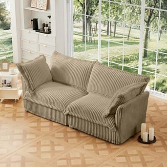 2-Seater Corduroy Sofa, Detachable Cover Deep Seat Couch for Living Room, Apartment