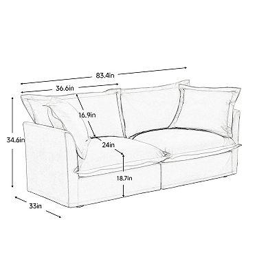 Modern 2-Seater Chenille Sofa, Removable Cover, Comfy Deep Seat for Small Space, Apartment