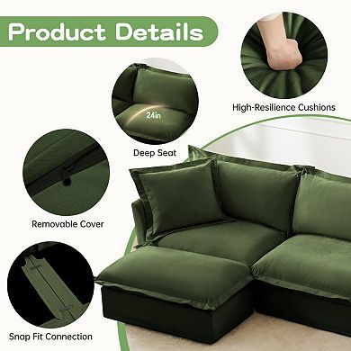 Modern 2-Seater Chenille Sofa, Removable Cover, Comfy Deep Seat for Small Space, Apartment