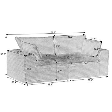 Modern Modular Sectional Loveseat Cloud-Inspired Corduroy Sofa No Assembly for Living Room Apartment