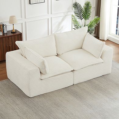 Modern Modular Sectional Loveseat Cloud-Inspired Corduroy Sofa No Assembly for Living Room Apartment
