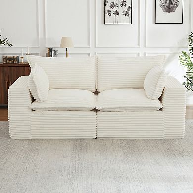 Modern Modular Sectional Loveseat Cloud-Inspired Corduroy Sofa No Assembly for Living Room Apartment