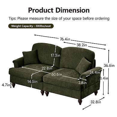 Modular 2-Seater Chenille Sofa with Removable Skirts, Comfy Loveseat for Living Room & Apartment