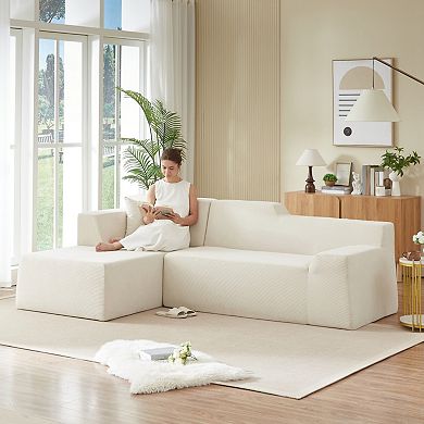 Modern L-Shaped Corduroy Sofa, High Back Sectional Couch with Pillows for Living Room & Apartment