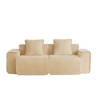Modular 2 Seat Sectional Sofa, Velvet Fabric with French Piping for Living Room No Assembly Required