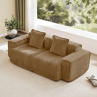 Modular 2 Seat Sectional Sofa, Velvet Fabric with French Piping for Living Room No Assembly Required