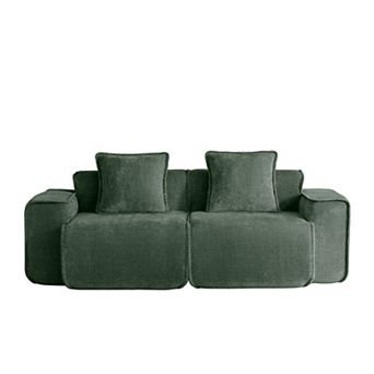 Modular 2 Seat Sectional Sofa, Velvet Fabric with French Piping for Living Room No Assembly Required