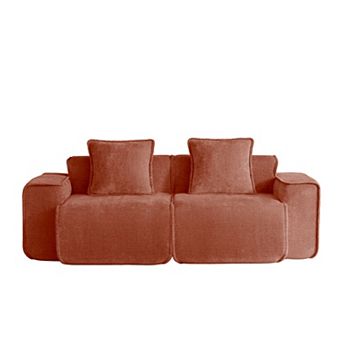 Modular 2 Seat Sectional Sofa, Velvet Fabric with French Piping for Living Room No Assembly Required