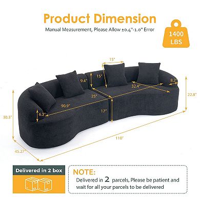 110" Curved Modular Sofa, Kid & Pet Friendly, for Bedroom Apartment, Couches Sleeper ,No Assembly