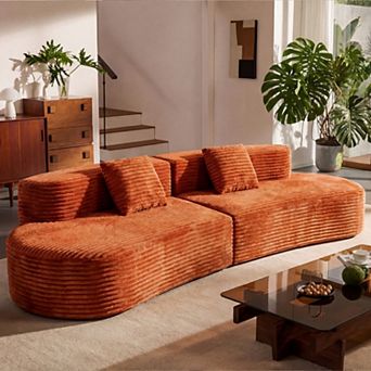 108.6-inch Curved Combination Sofa with 2 Pillows, Velvet Fabric, 600LBS Support for Living Room