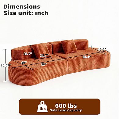 108.6-inch Curved Combination Sofa with 2 Pillows, Velvet Fabric, 600LBS Support for Living Room