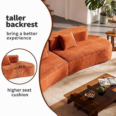 108.6-inch Curved Combination Sofa with 2 Pillows, Velvet Fabric, 600LBS Support for Living Room