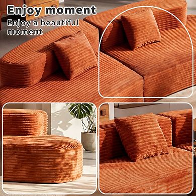 108.6-inch Curved Combination Sofa with 2 Pillows, Velvet Fabric, 600LBS Support for Living Room