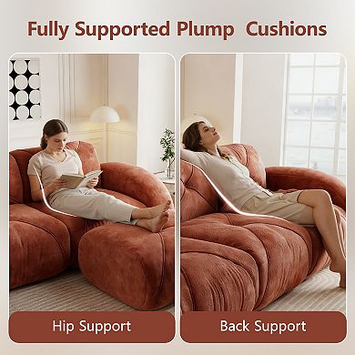 110'' Boneless Modular Sofa, Soft Velvet & 32D Sponge, No Assembly, for Living Room Study