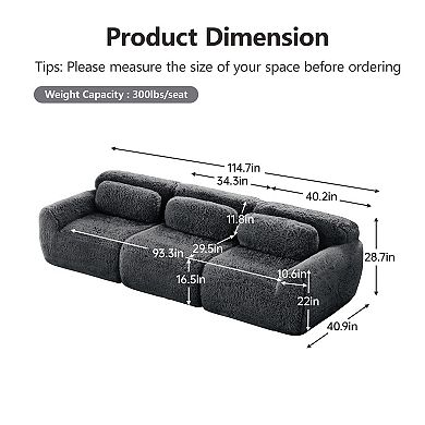 114 Inch Modular Sectional Sofa,Ergonomic, Non-Slip Base for Study Home, No Assembly Required
