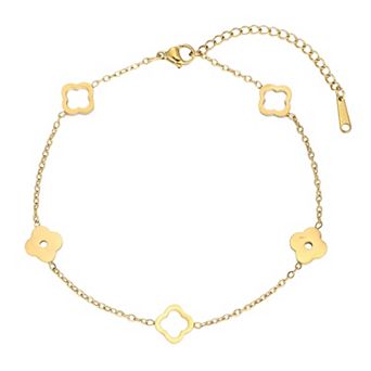 Adornia Tarnish Resistant 18k Gold Flash Plated Bolo Clover Station Anklet