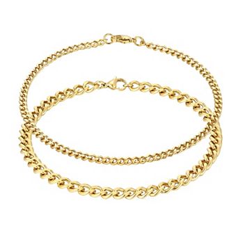 Adornia Tarnish Resistant 18k Gold Flash Plated 2 pc Curb Chain Anklet Set