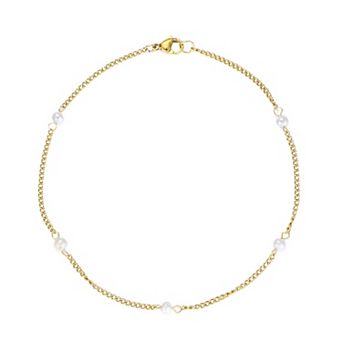 Adornia 18k Gold Flash Plated Freshwater Cultured Pearl Station Anklet
