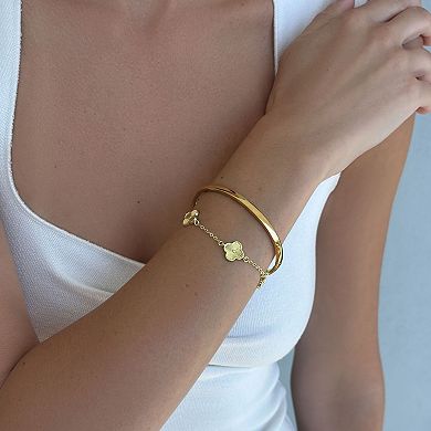 Adornia 14k Gold Flash Plated 2-Piece Clover Bracelet & Cuff Bracelet Set