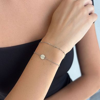 Adornia Tarnish Resistant Silver 2-Piece Initial Engraved & Paperclip Chain Bracelet Set