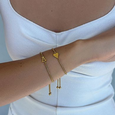Adornia Tarnish Resistant 18k Gold Flash Plated 2-Piece Sideways Heart & Initial Bracelet Set