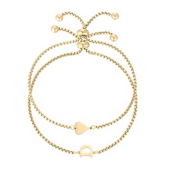 Adornia Tarnish Resistant 18k Gold Flash Plated 2 pc Sideways Heart & Initial Bracelet Set