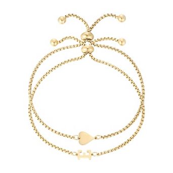 Adornia Tarnish Resistant 18k Gold Flash Plated 2 pc Sideways Heart & Initial Bracelet Set