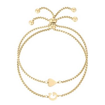 Adornia Tarnish Resistant 18k Gold Flash Plated 2 pc Sideways Heart & Initial Bracelet Set