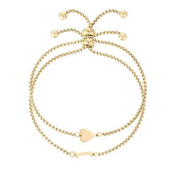 Adornia Tarnish Resistant 18k Gold Flash Plated 2 pc Sideways Heart & Initial Bracelet Set