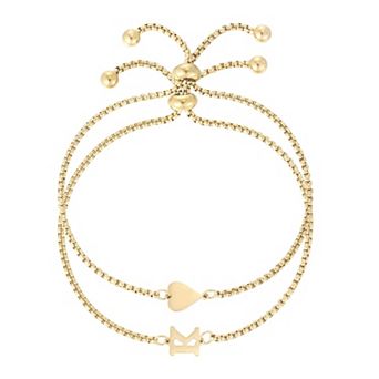 Adornia Tarnish Resistant 18k Gold Flash Plated 2 pc Sideways Heart & Initial Bracelet Set