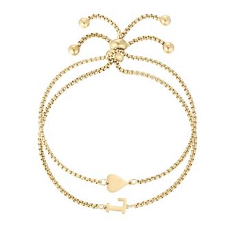 Adornia Tarnish Resistant 18k Gold Flash Plated 2 pc Sideways Heart & Initial Bracelet Set