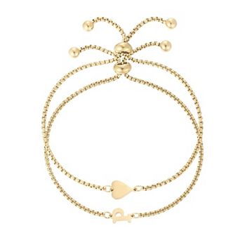 Adornia Tarnish Resistant 18k Gold Flash Plated 2 pc Sideways Heart & Initial Bracelet Set