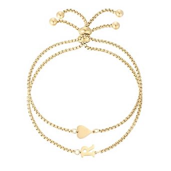Adornia Tarnish Resistant 18k Gold Flash Plated 2 pc Sideways Heart & Initial Bracelet Set