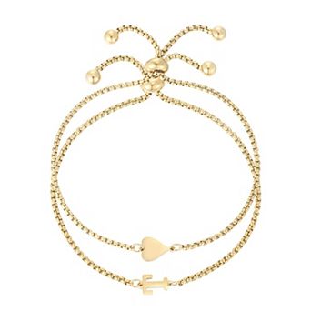 Adornia Tarnish Resistant 18k Gold Flash Plated 2 pc Sideways Heart & Initial Bracelet Set