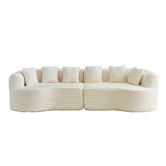 111.5" Curved Sectional Sofa, Corduroy Fabric with 6 Pillows for Living Room Apartment, No Assembly