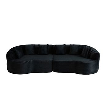 111.5" Curved Sectional Sofa, Corduroy Fabric with 6 Pillows for Living Room Apartment, No Assembly