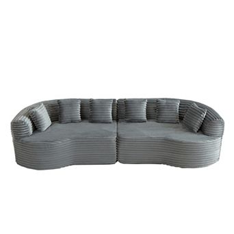 111.5" Curved Sectional Sofa, Corduroy Fabric with 6 Pillows for Living Room Apartment, No Assembly