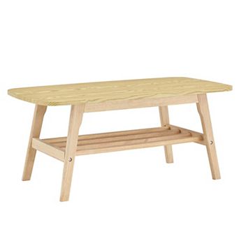 39 Inch Solid Wood Coffee Table, Double-Layer Large Storage, Easy Assembly for Living Room Apartment