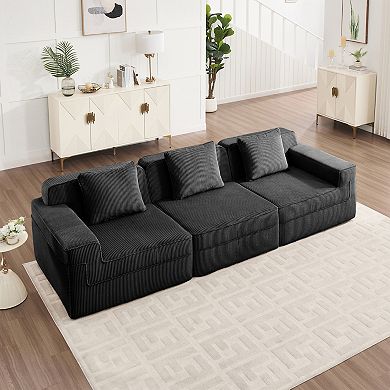 Modular 3 Seat Boneless Sofa, Corduroy Fabric, Spacious for Living Room Bedroom, No Assembly Needed