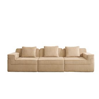 Modular 3 Seat Boneless Sofa, Corduroy Fabric, Spacious for Living Room Bedroom, No Assembly Needed