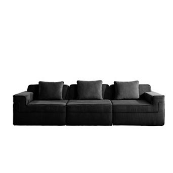 Modular 3 Seat Boneless Sofa, Corduroy Fabric, Spacious for Living Room Bedroom, No Assembly Needed