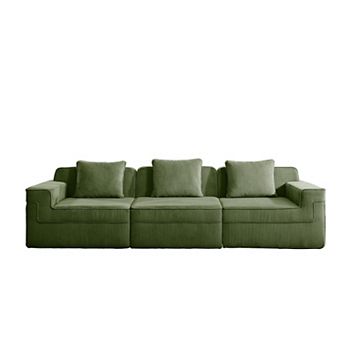 Modular 3 Seat Boneless Sofa, Corduroy Fabric, Spacious for Living Room Bedroom, No Assembly Needed
